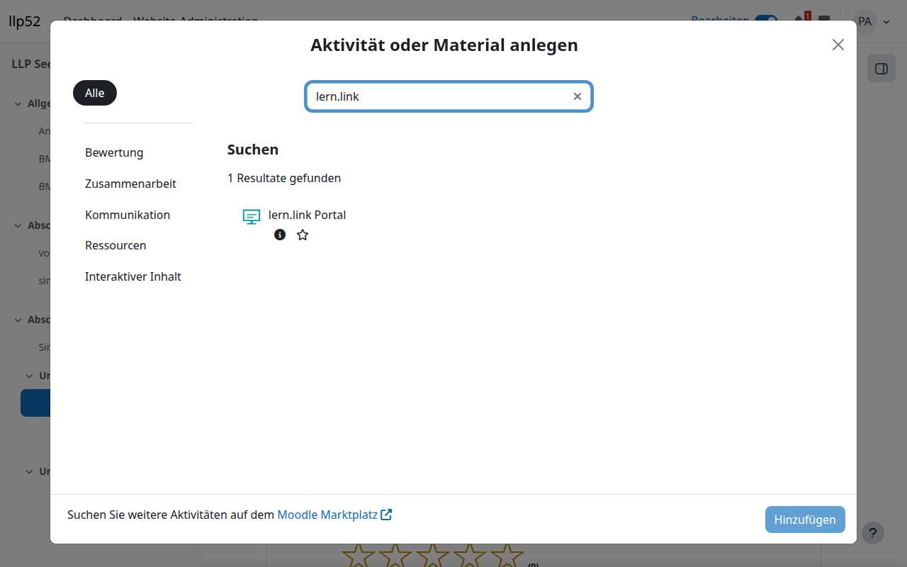 Aktivität im Moodle-Chooser auswählen